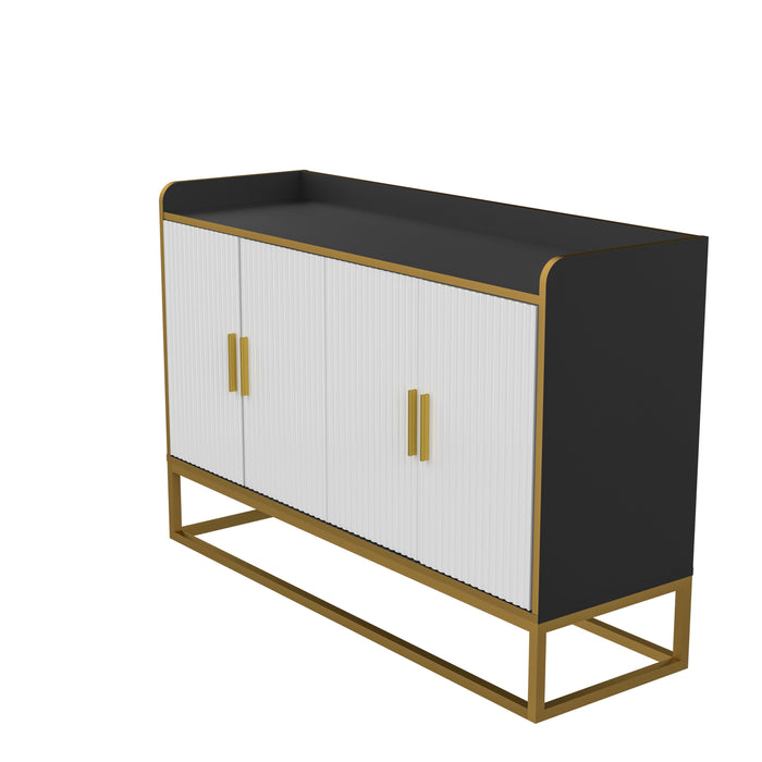 Modern Kitchen Buffet Storage Cabinet Cupboard Gloss With Metal Legs For Living Room Kitchen (Black) - Golden Black
