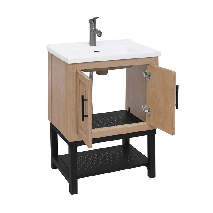 Modern Freestanding Bathroom Vanity With Ceramic Sink, Hot And Cold Faucet, Storage Cabinet & Open Shelf