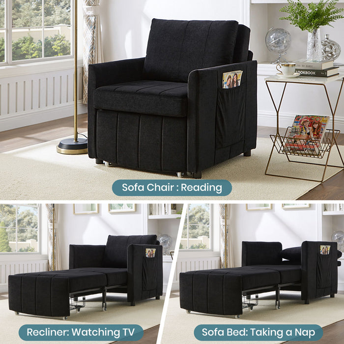 Upholstered Convertible Sleeper Sofa With 5 Position Backrest, Side Pockets, Storage