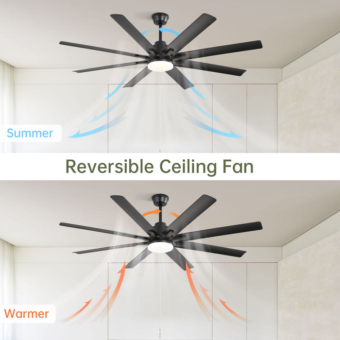 Ceiling Fan With Dimmable LED Light, 8 Blades, Smart Remote Control, Reversible DC Motor For Home Office And Living Spaces - Matte Black