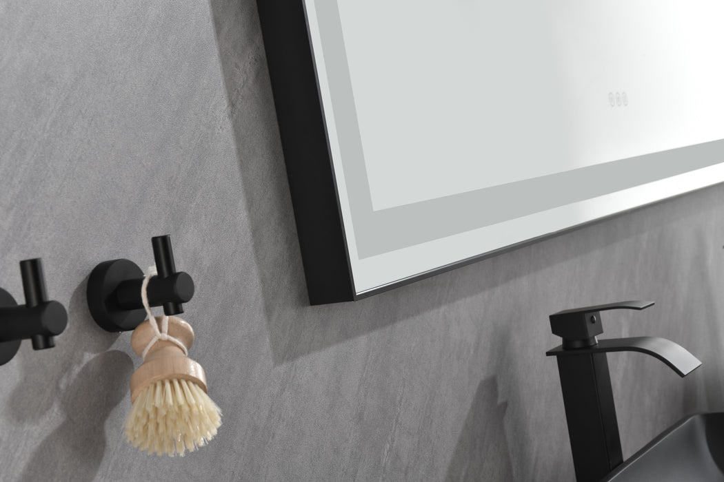 Framed LED Single Bathroom Vanity Mirror In Polished Crystal Bathroom Vanity LED Mirror, 3 Color Lights Mirror For Bathroom Wall
