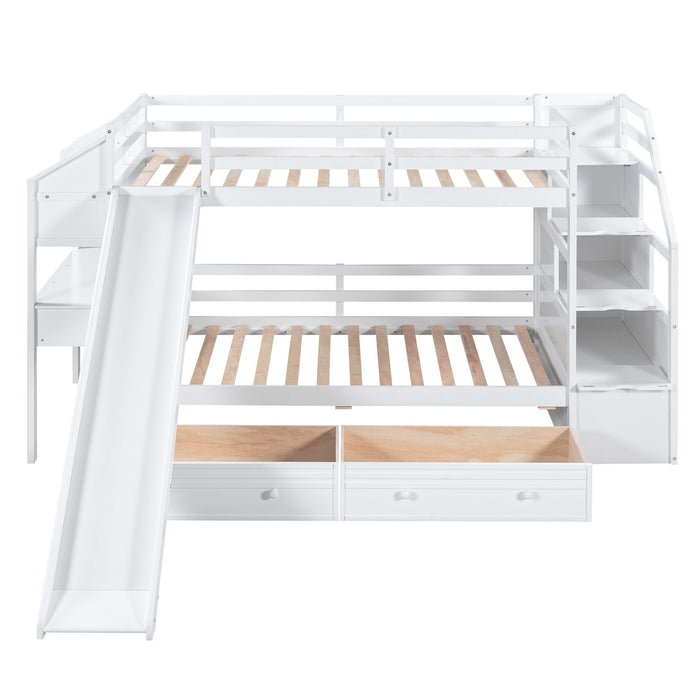 Bunk Bed With Storage Staircase, Slide, Desk, Drawers, And Shelves