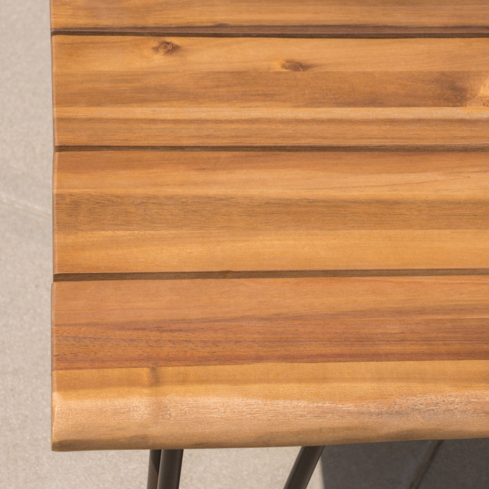Outdoor Coffee Table With Slat Top And Metal Legs - Teak