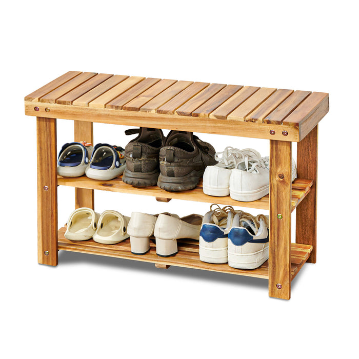 Shoe Rack Bench, 2 Tier Organizer For Entryway - Acacia Wood
