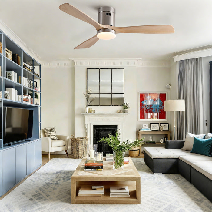 Low Profile Flush Mount Intergrated LED Ceiling Fan With Light And Silent Reversible Motor