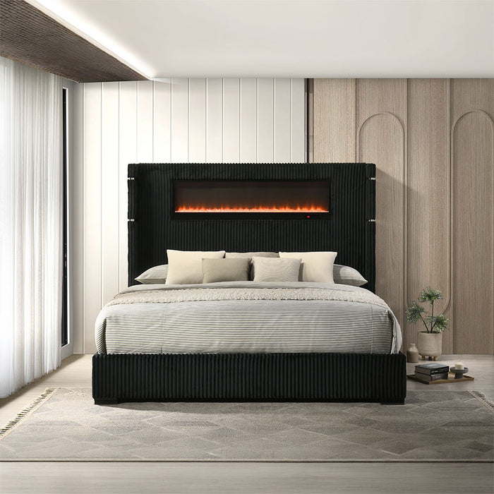 Garner - Bed With Fireplace, LED, Reading Light, Speaker, Bluetooth & USB