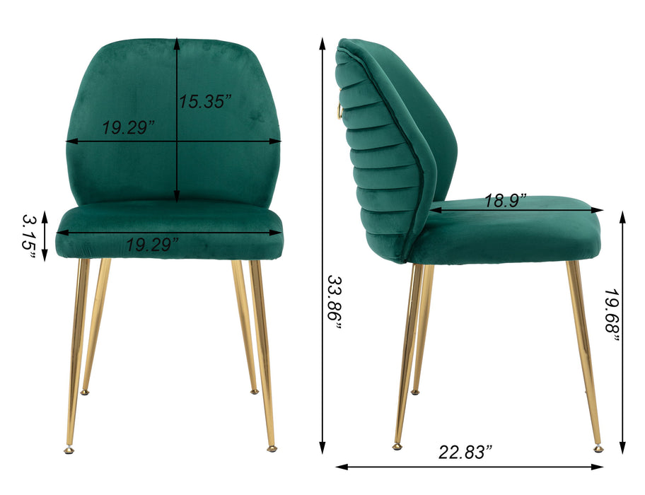 Modern Dining Chair (Set of 2), Woven Velvet Upholstered Side Chairs With Barrel Backrest And Gold Metal Legs, Accent Chairs For Living Room Bedroom, Green