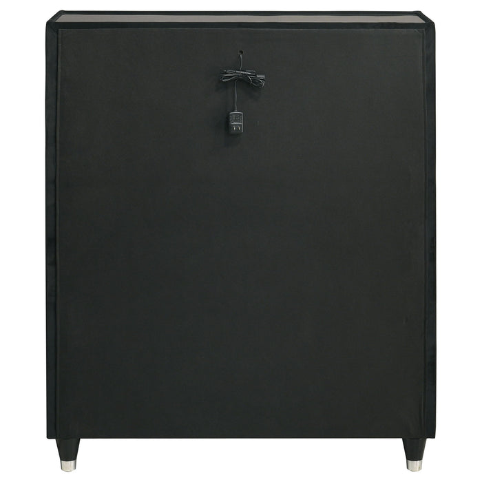 Ravenne 5-drawer Velvet Upholstered LED Chest of Drawers Black