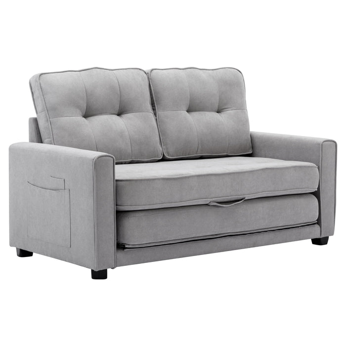 59.4" Loveseat Sofa With Pull-Out Bed Modern Upholstered Couch With Side Pocket For Living Room Office, Gray