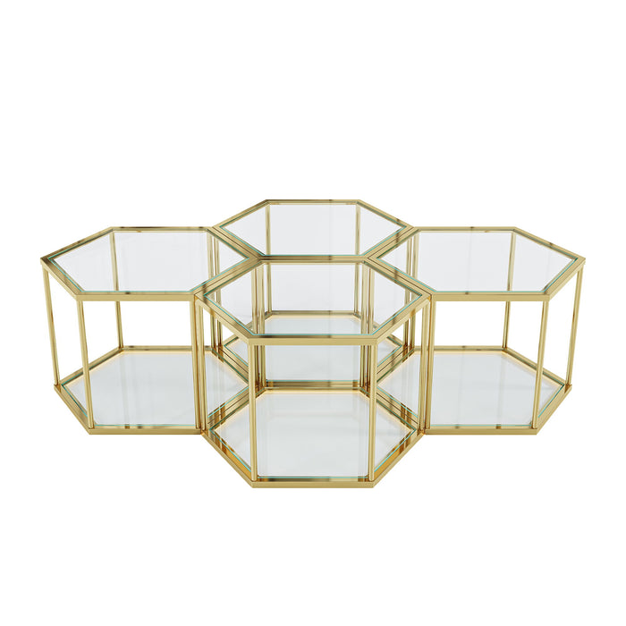 Modern Coffee Table With Double Layer Tempered Glass And Polygonal Design