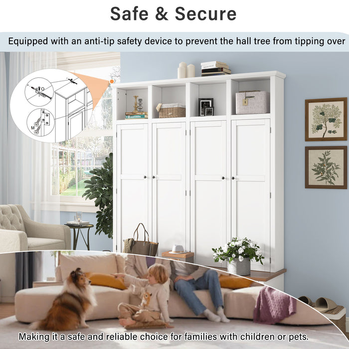 Hall Tree With Bench And Cabinet, 4 In 1 Entryway Bench With Coat Rack