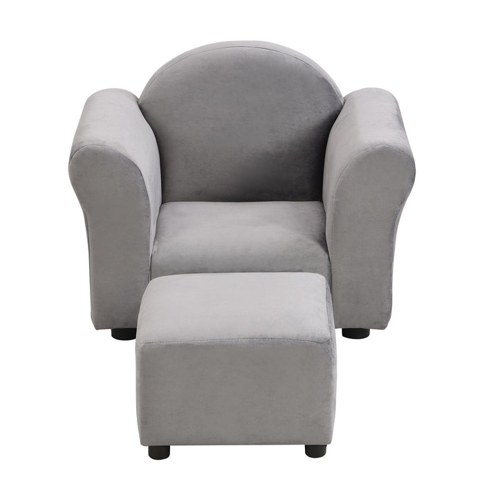 Kids Velvet Upholstered Chair With Ottoman For Comfortable Seating - Gray