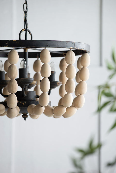 4 Light Wood Chandelier, Hanging Light Fixture With Adjustable Chain For Kitchen, Bulb Not Included - Cream