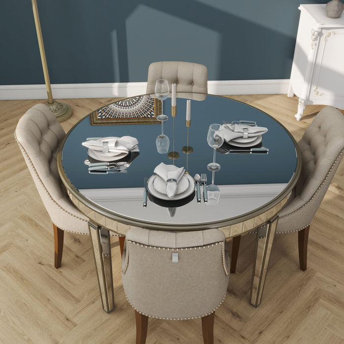 Round Glass Dining Table With Mirror Top - Silver