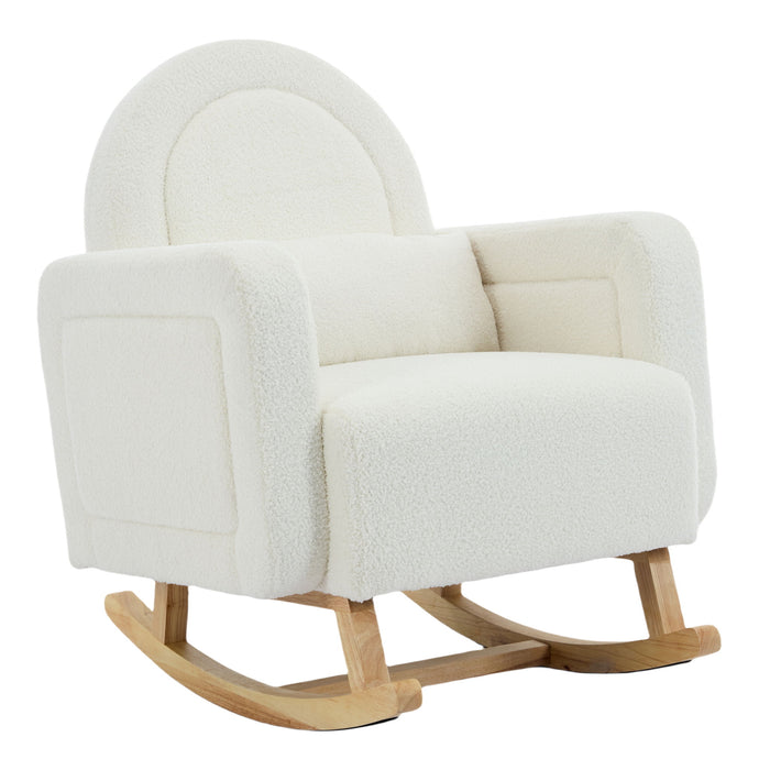 Accent Rocking Chair With Curved Back & Pillow, Base, Ultimate Comfort For Living Room Or Nursery - Cream White
