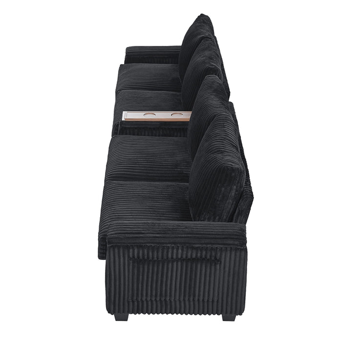Modern 4 Seater Corduroy Sofa Couch With USB Ports And Hidden Storage