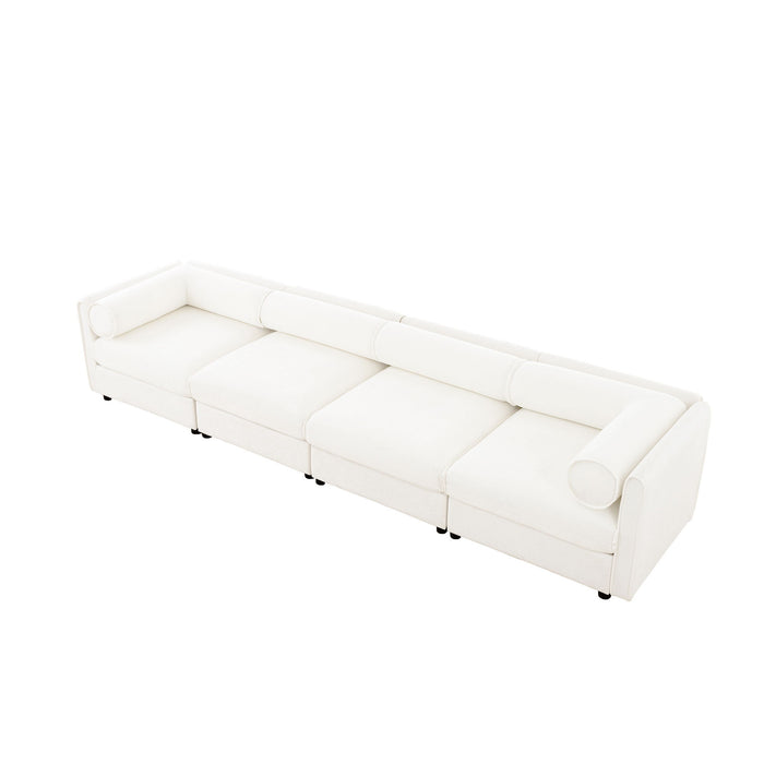 Stylish Chenille Sofa With Storage Seat And Cylindrical Backrest