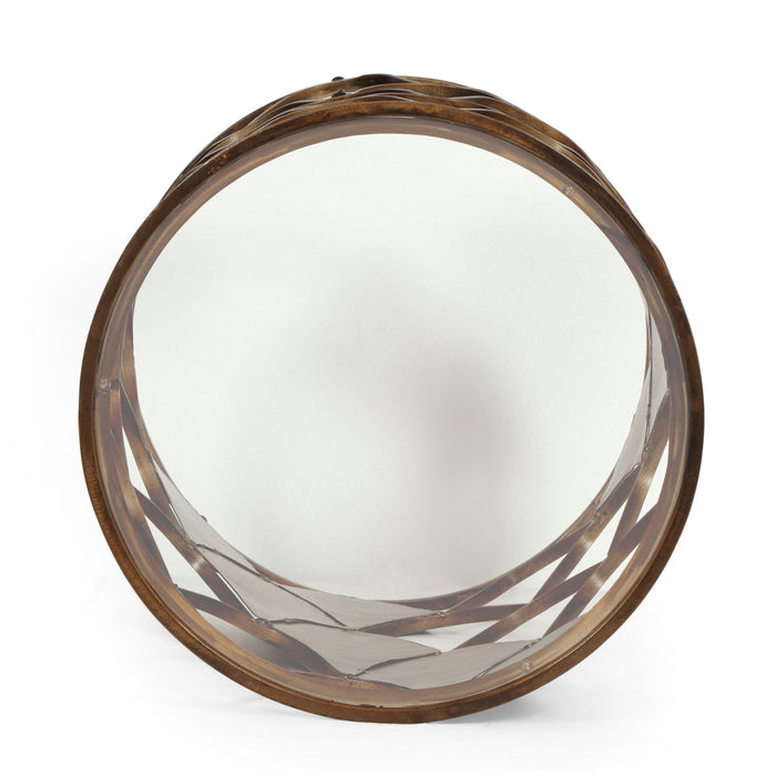 Boho Glam Pino Side Table With Fish Scale Design Tempered Glass Top - Brown