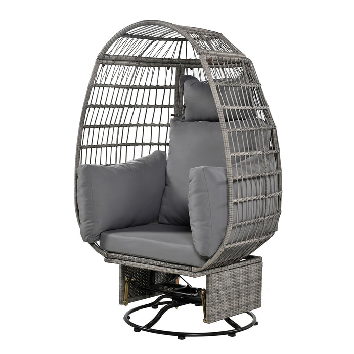Trexm Outdoor Swivel Chair With Cushions, Rattan Egg Patio Chair With Rocking Function For Balcony, Poolside And Garden (Grey Wicker / Grey Cushion)