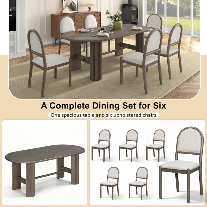 Oval Dining Table Set For 6 With 6 Upholstered Chairs