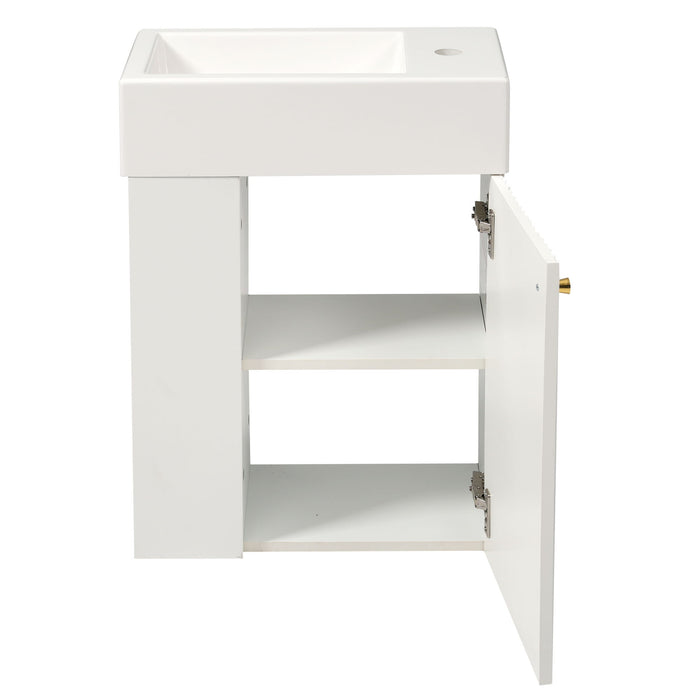 Floating Bathroom Vanity With Resin Basin, Left Side Storage - White