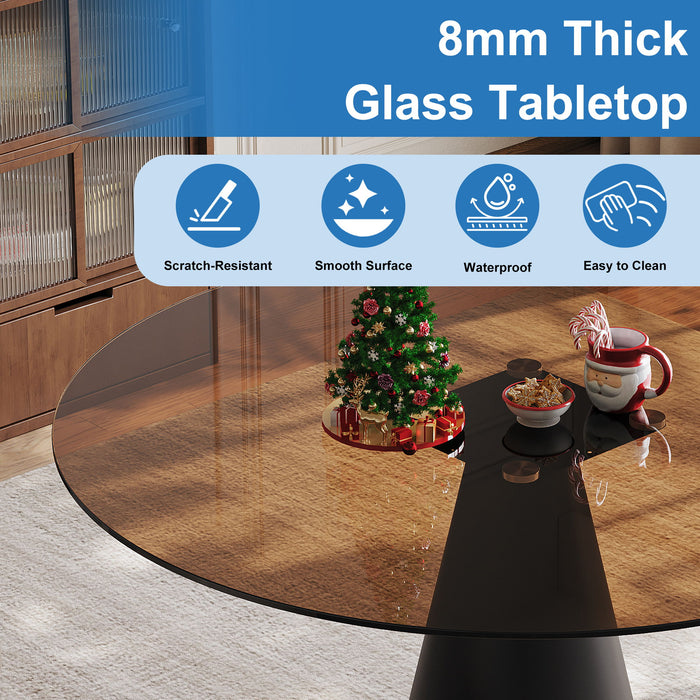 Round Dining Table - Black / Brown - Glass