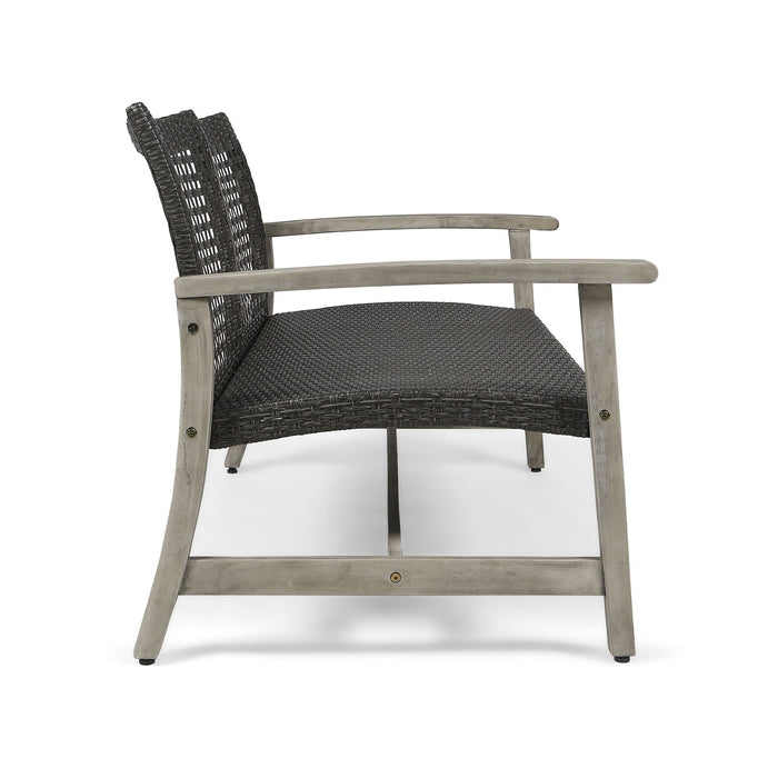 Hampton - Outdoor Wood And Wicker Loveseat - Gray
