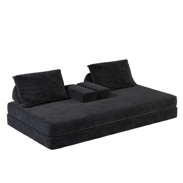Multifunctional Convertible Sofa Bed With 2 Tumbler Backrests And 2 Pillows, Deep Seat Couch