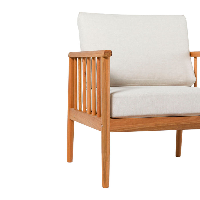 Contemporary Cushioned Eucalyptus Wood Patio Accent Chair