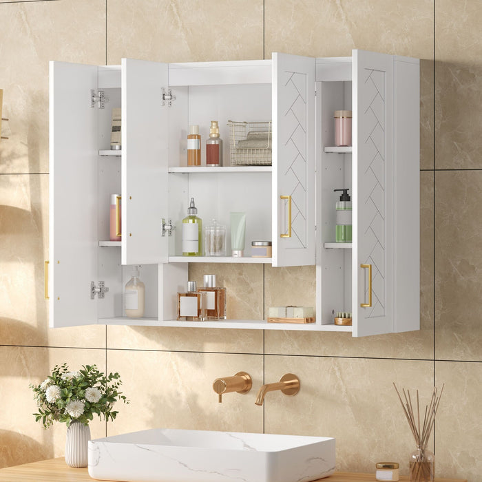 Wall Mounted Medicine Cabinet With 5 Adjustable Shelves, Exquisite Carving - White