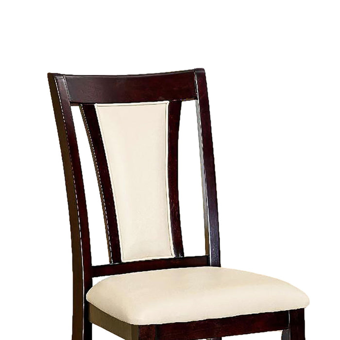 (Set of 2) Padded Ivory Leatherette Side Chairs In Dark Cherry Finish