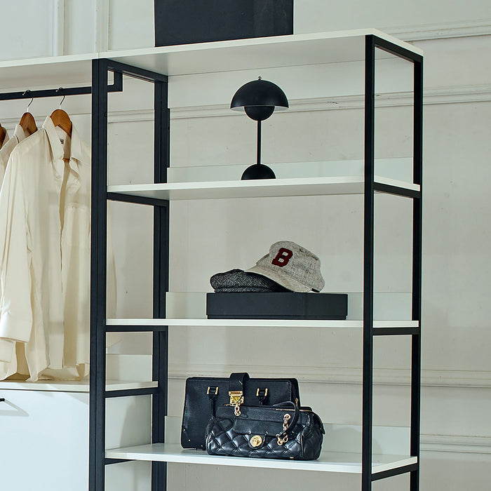 Fiona - Freestanding Walk In Wood Closet System & Metal Frame Durable Storage Solution Melamine - White