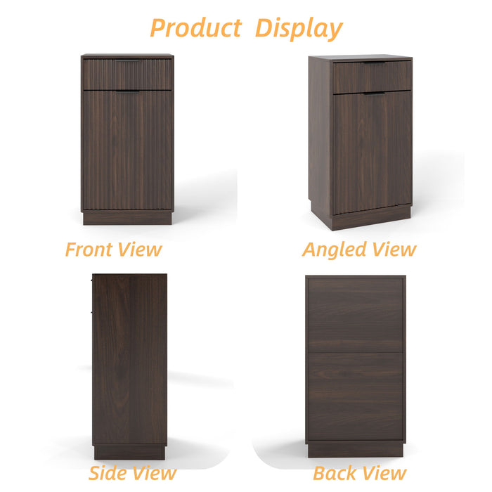 Tilt Out Trash Can Cabinet With Wave Textured Drawer & Pull Out Bin