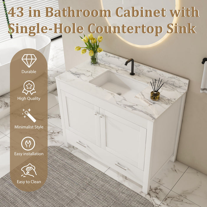 43" Bathroom Vanity, Multi Functional Cabinet - White