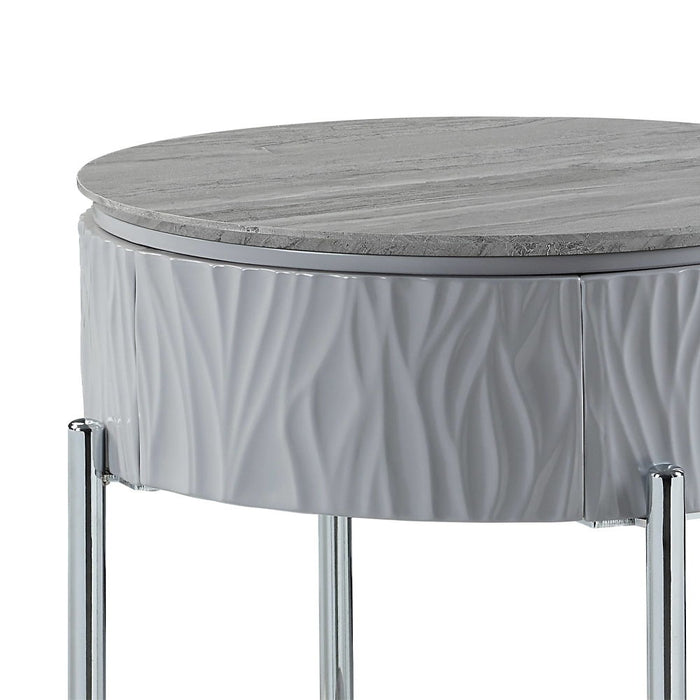 Yukino - End Table - Gray High Gloss & Chrome