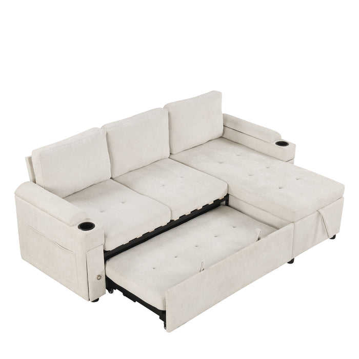 Convertible L Shaped Sofa Couch With Storage, Cup Holders, USB Ports