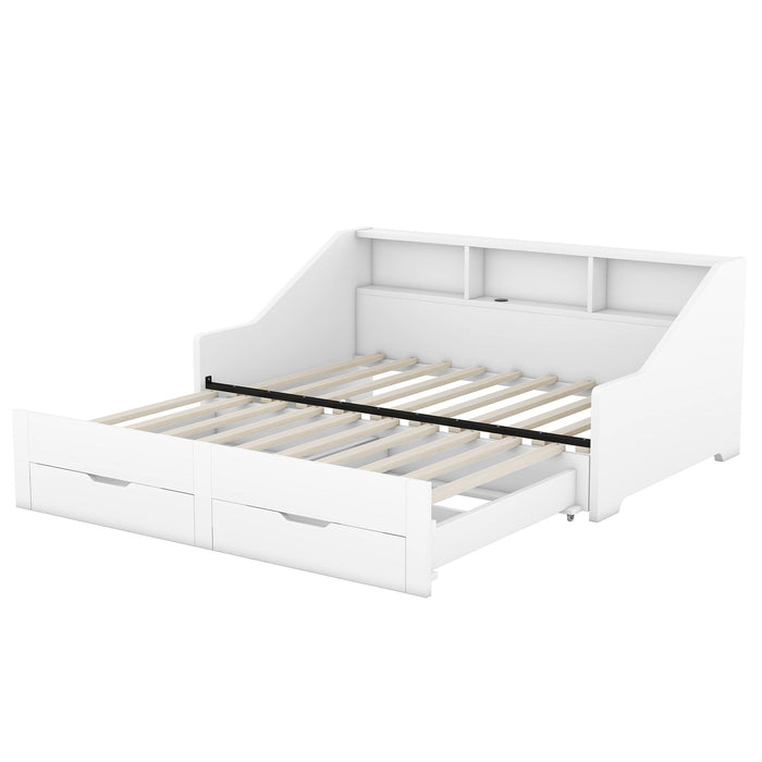 Daybed Frame With Storage Bookcases, 2 Drawers, Charging Station