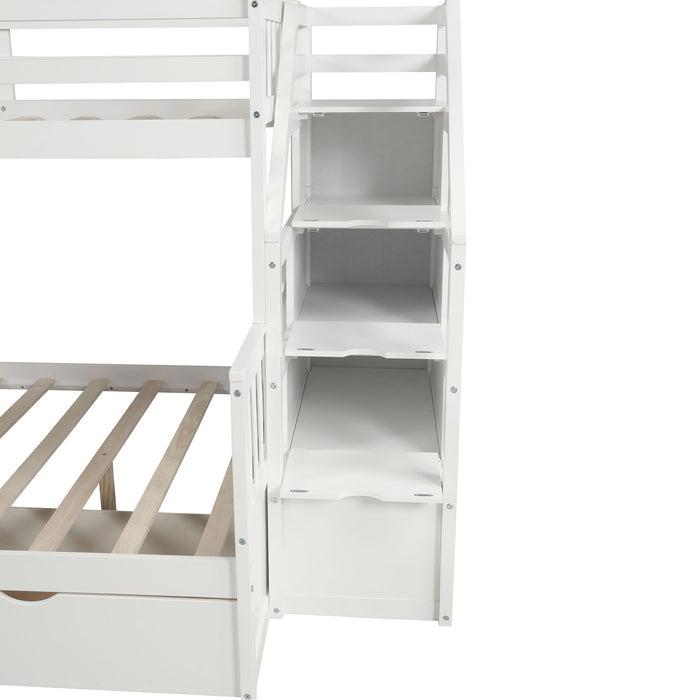 Bunk Bed With Storage Staircase, Slide, Desk, Drawers, And Shelves