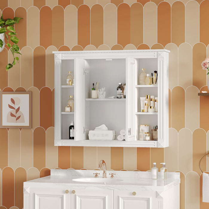 Wall-Mounted Medicine Cabinet With Adjustable Shelf, Soft-Closing Hinges - White