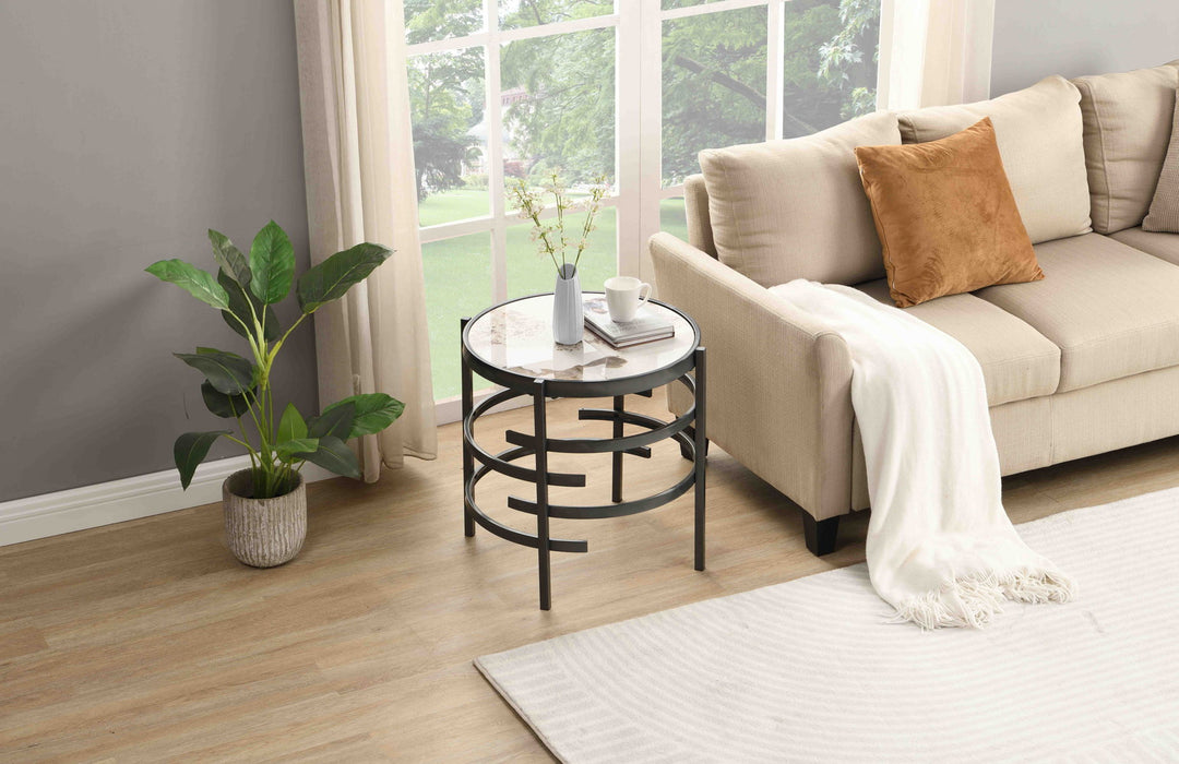 Elegant Pandora Sintered Stone End Table - Darker Gray Small Coffee Table For Living Room