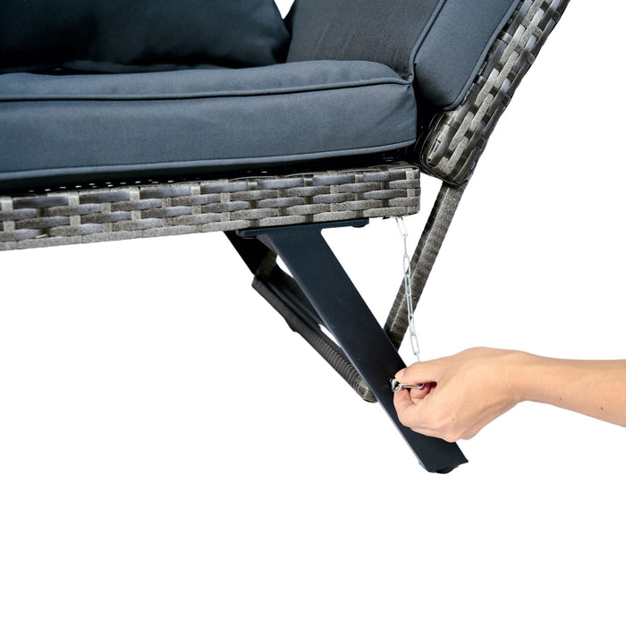 1 Pieces Patio Wicker Side Foldable Bench Patio Backyard Conversation Bench Gray Wicker - Dark Gray