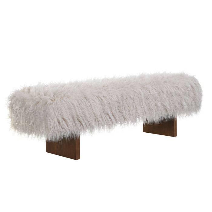 Long Haired Faux Wool Bench - Brown / Beige