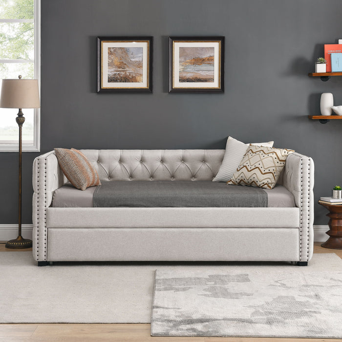 Inspired Upholstered Daybed With Trundle, Button Tufted