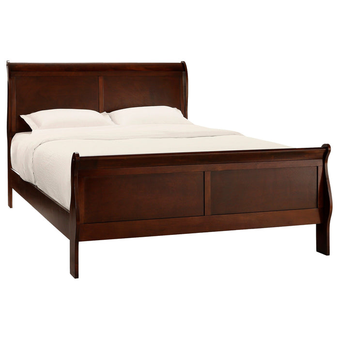 Classic Louis Philipe Style Eastern King Bed Brown Cherry Finish 1 Piece Traditional Design Bedroom Furniture Sleigh Bed