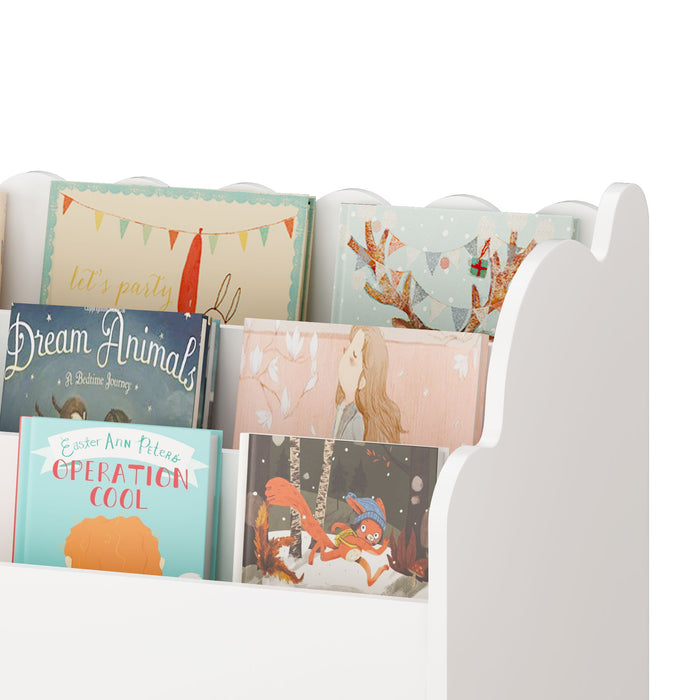 Bookshelf With Storage Bins And Drawer, Multi Functional Book Organizer For Toddlers - White