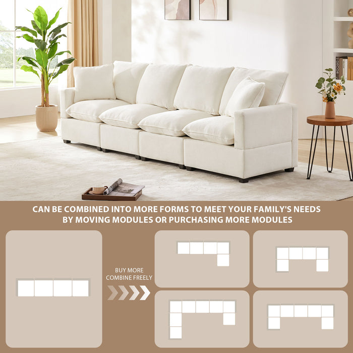 Modern Modular Sofa, 4 Seat Chenille Sectional Couch Set With 2 Pillows Included, Freely Combinable Indoor Funiture For Living Room, Apartment, Office