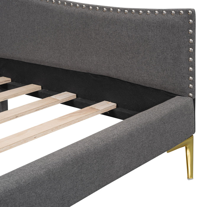 Upholstered Daybed With Headboard And Armrest, Support Legs