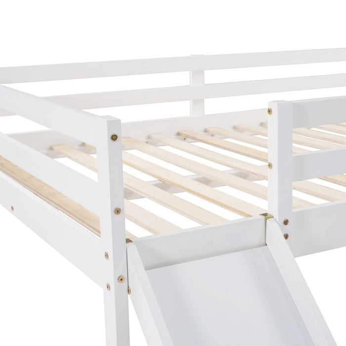 Full Loft Bed With Slide, Multifunctional Design - White