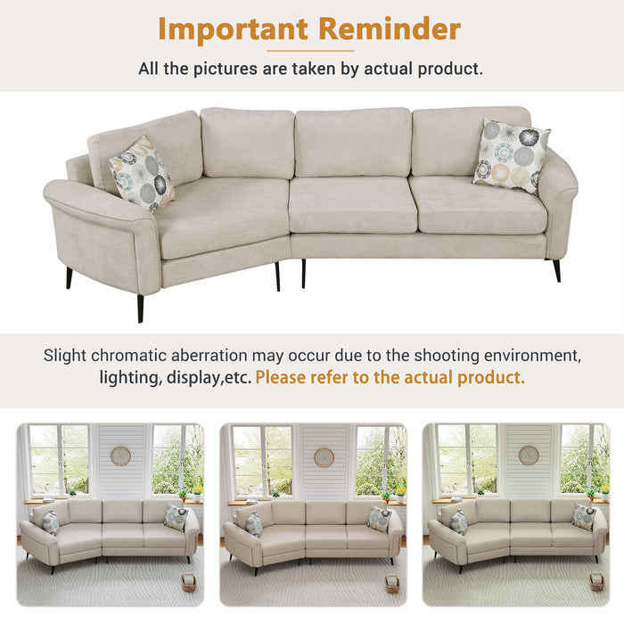 Upholstered 3 Seater Curved Sofa With Printed Pillows Chenille