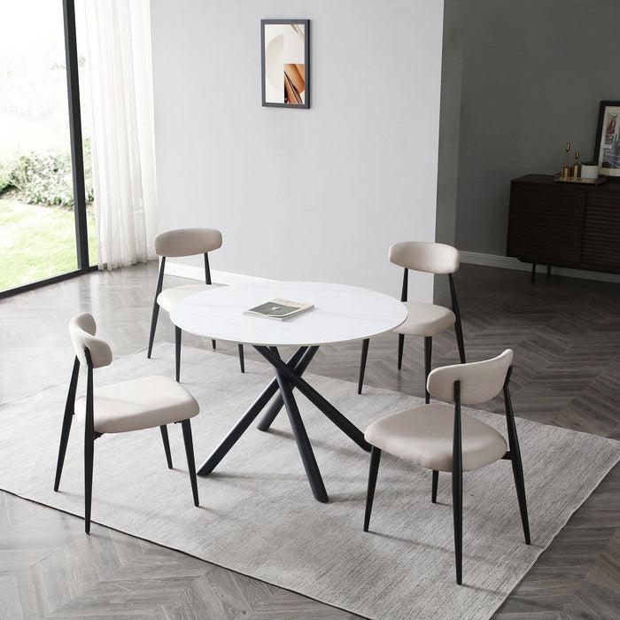 47.24" Modern Round Dining Table White Sintered Stone Tabletop With 4 Pieces Metal Cross Legs